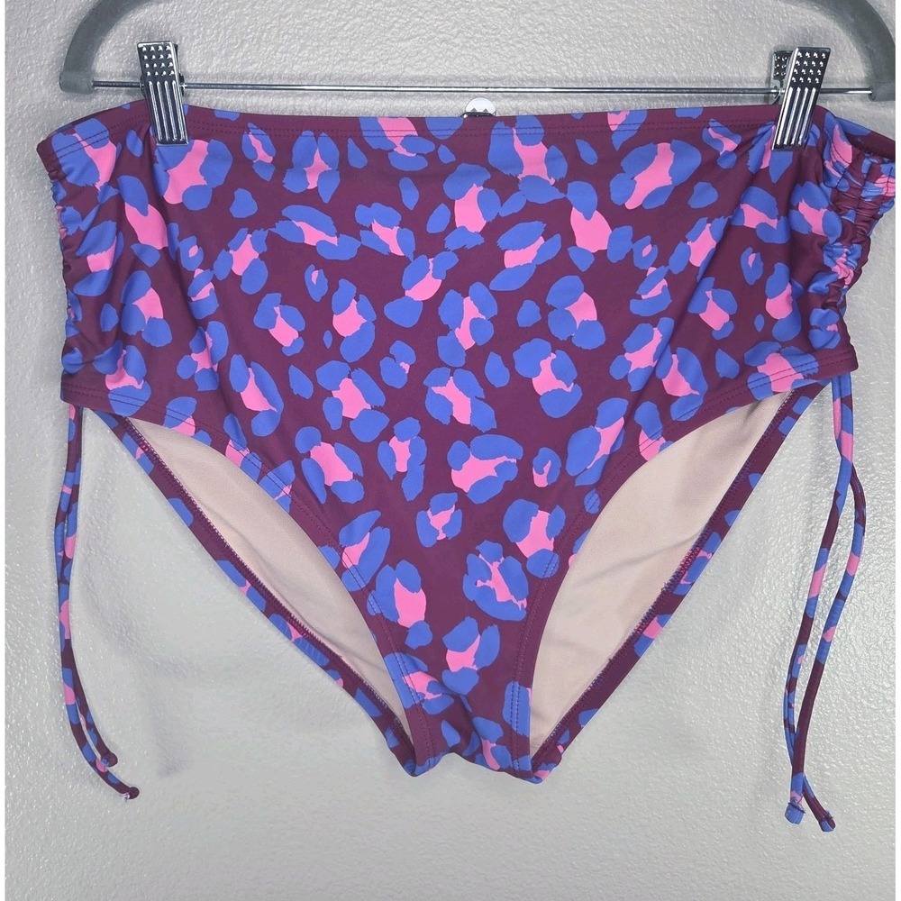 Aqua Couture Cheetah Print High Waist Bikini‎ Bottom XL Cinch Side Pink Blue